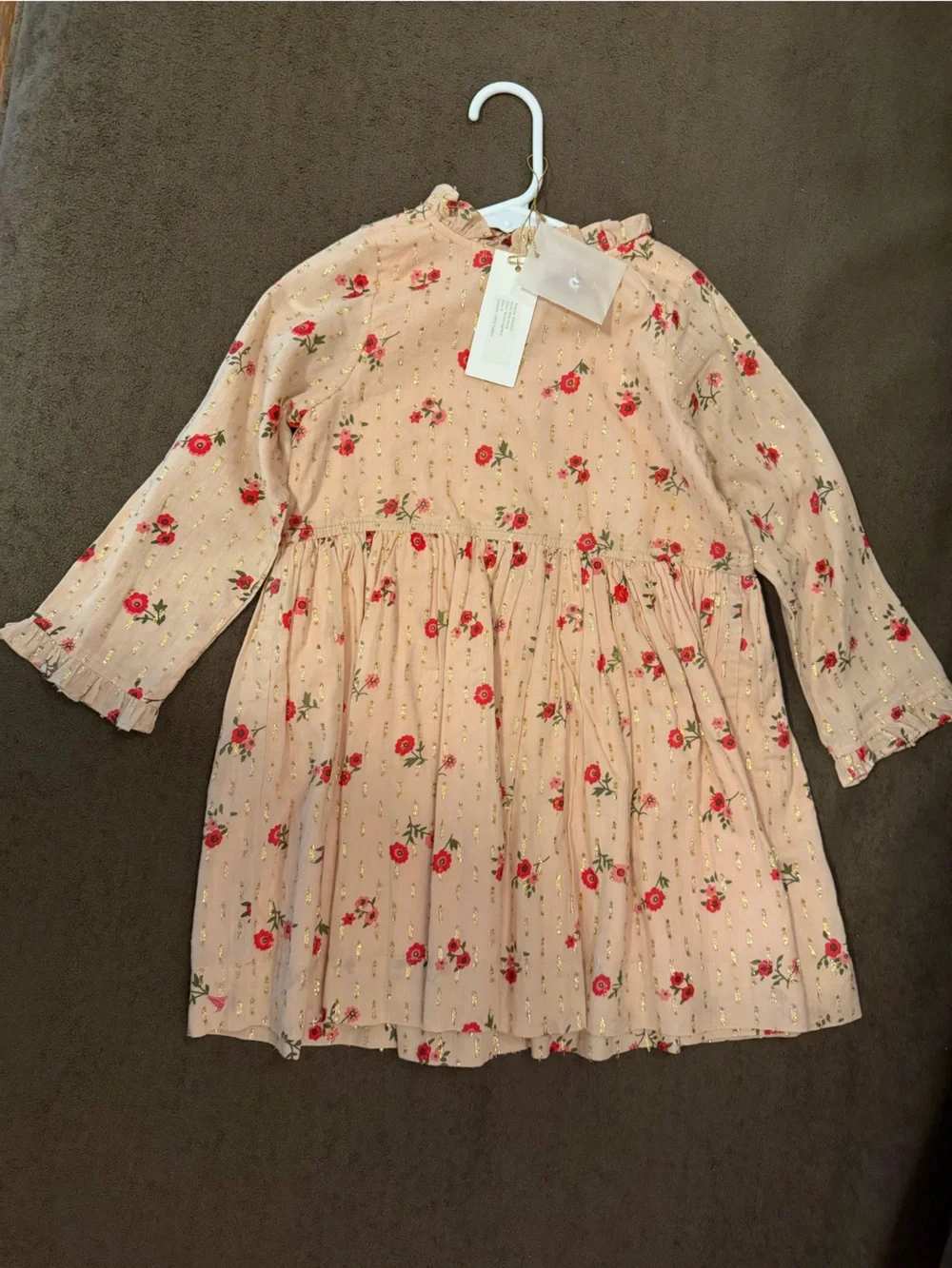 Pink Chicken Pink Floral Gold-Accent Long-Sleeve Button Dress